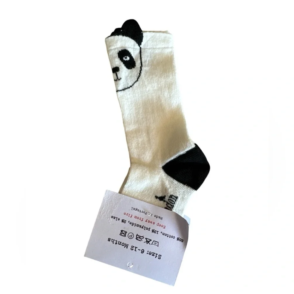 NWT Turtledove London Panda Knee High Socks Cotton White Black 6-12 Mths